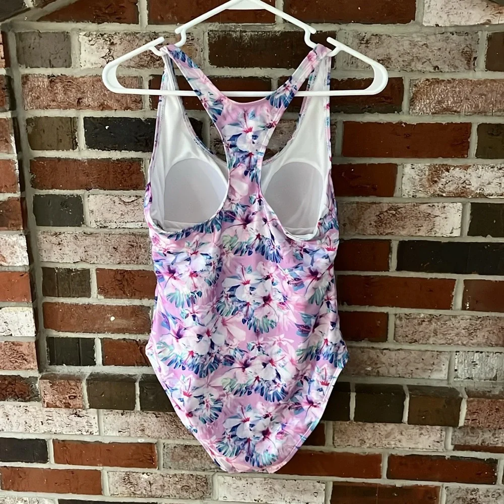NICOLE MILLER Purple Periwinkle   Floral Racerback One Piece Swimsuit NWOT